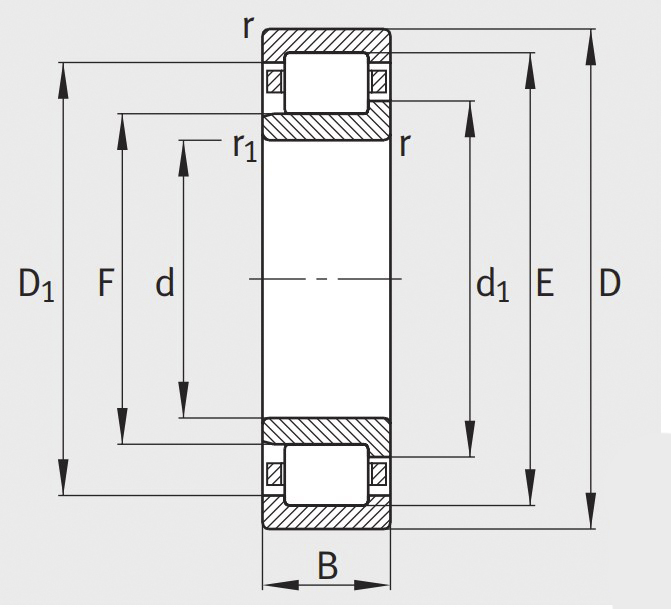 Роликовый цилиндрический подшипник NJ 312 E XL TVP2