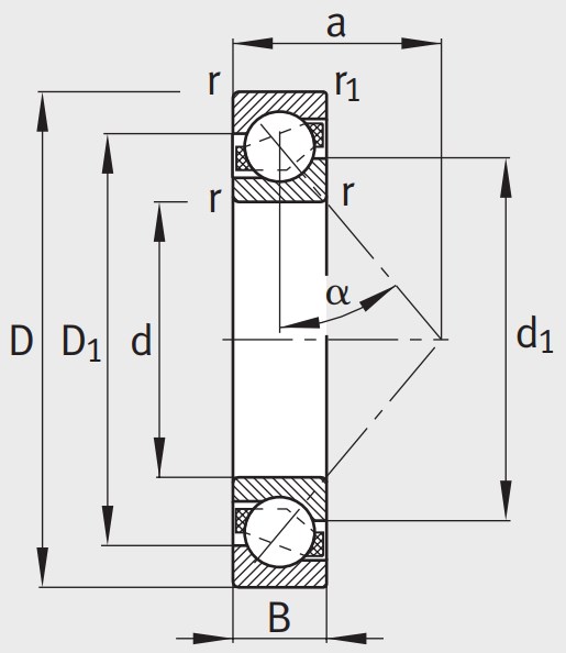 Однорядный шариковый подшипник 7204 B XL TVP