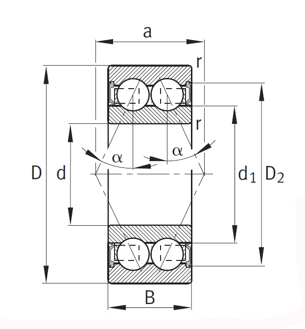 Двухрядный шариковый подшипник 3806 2RS