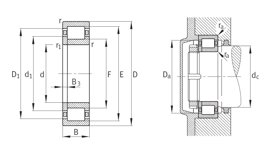 Роликовый цилиндрический подшипник NUP 2307 E XL TVP2