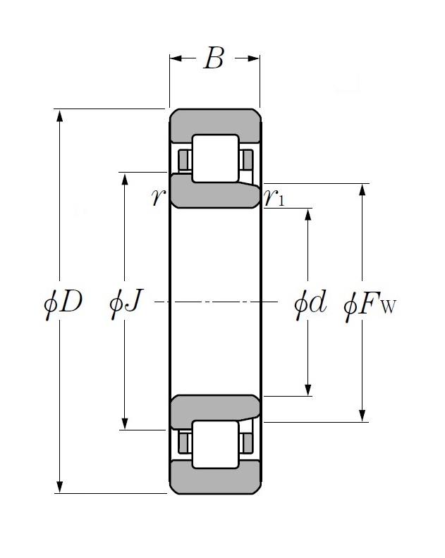 Роликовый цилиндрический подшипник NJ 221
