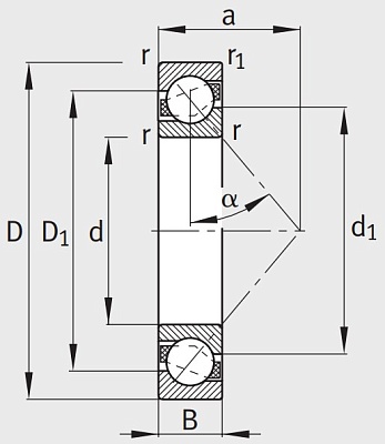 Однорядный шариковый подшипник 7204 B XL TVP