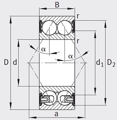 Двухрядный шариковый подшипник 3203 BD XL 2HRS TVH