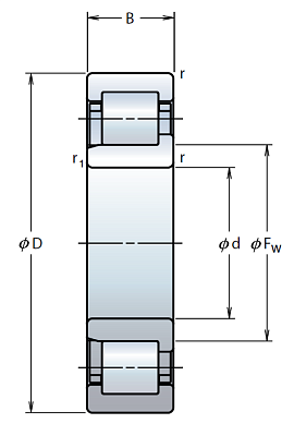 Роликовый цилиндрический подшипник NJ 2308 W